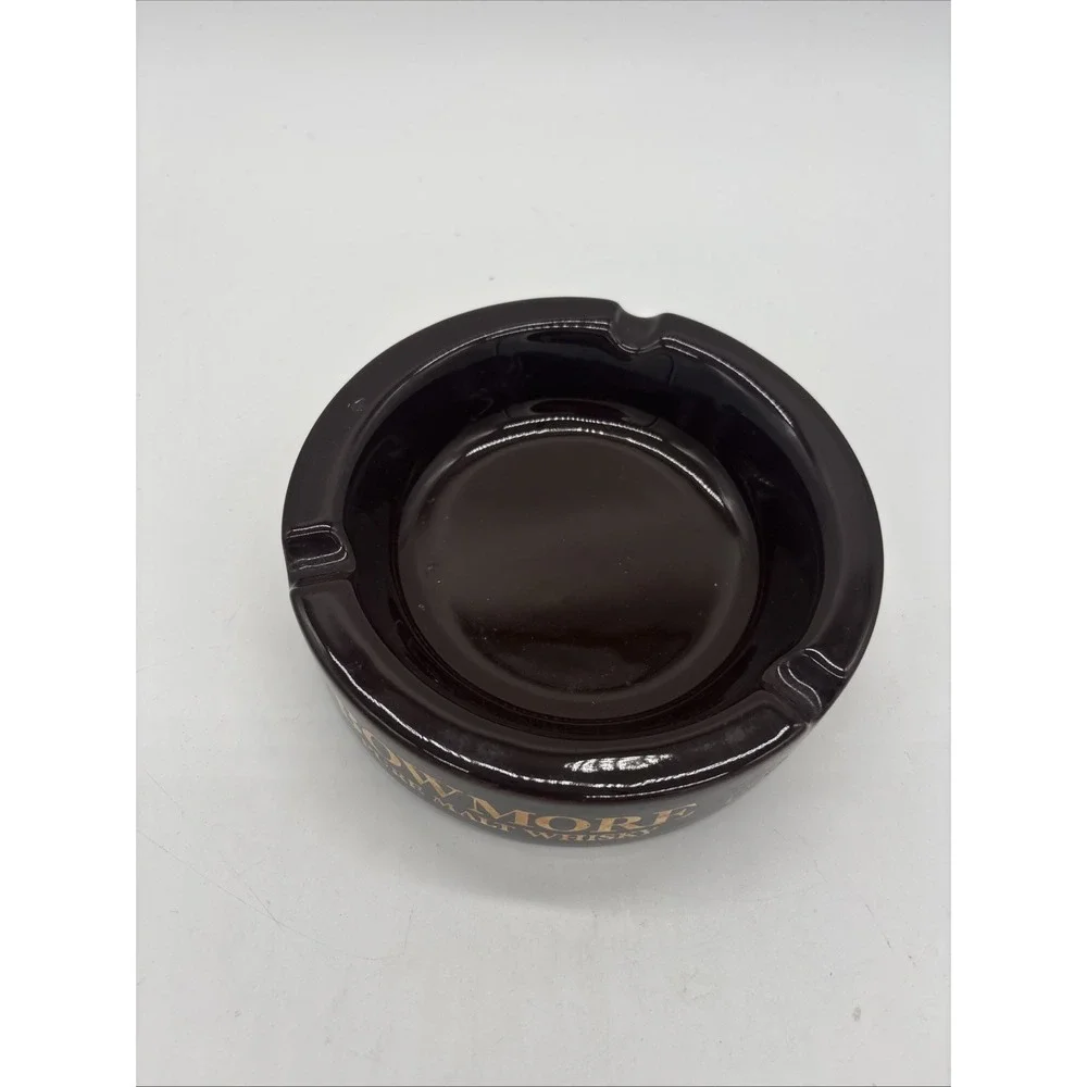 Vintage Brown Ashtray Made In England BowMore Pure Whiskey. 6 Inch Diameter.
